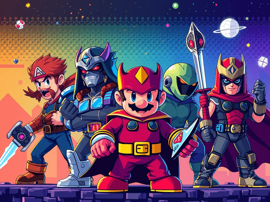 Faca Em Estilo 8 Bits Uma Imagem De Varios Herois